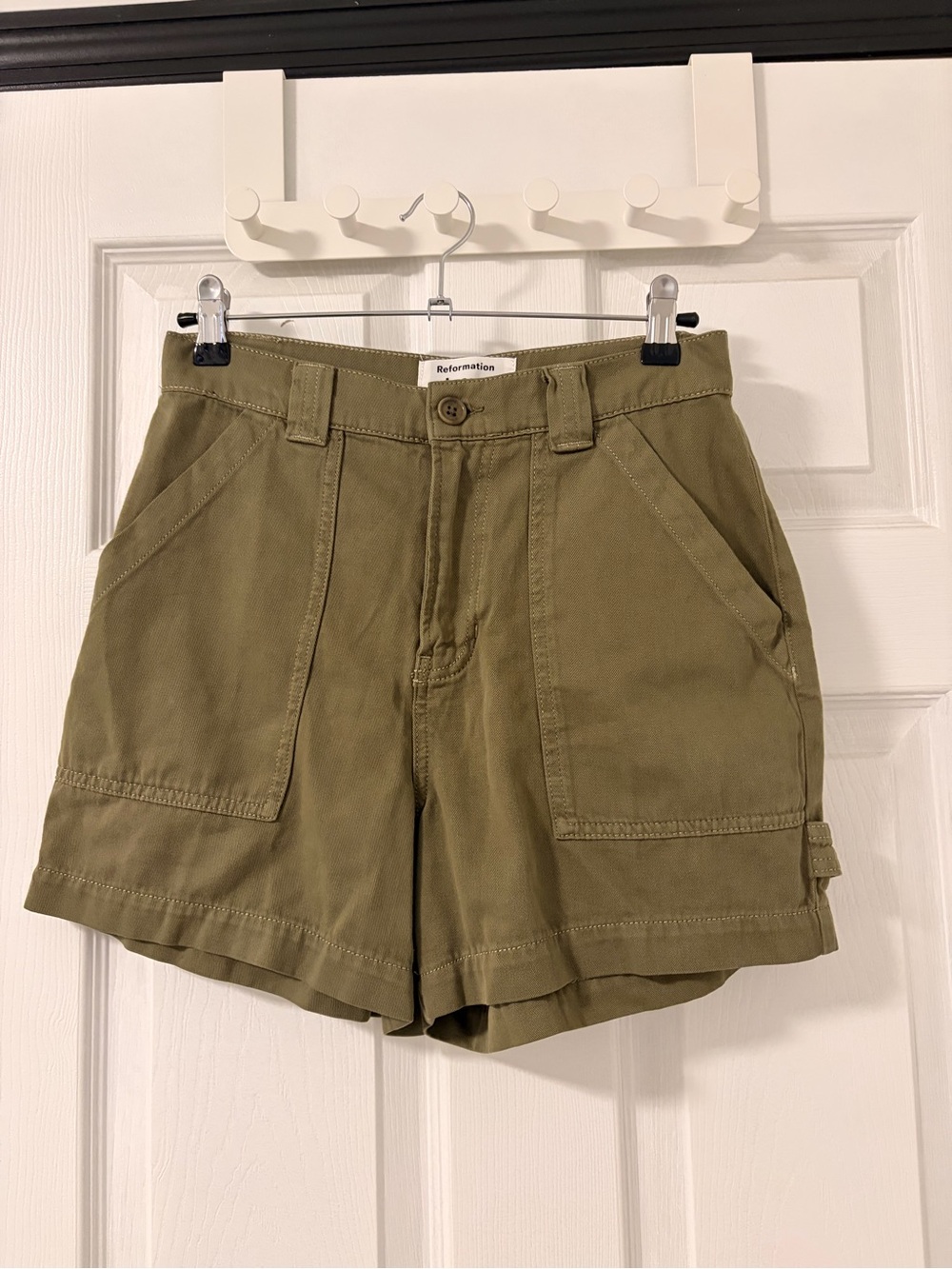 Reformation Olive Green Utility High-Rise Women’s Shorts size-26 100% cotton